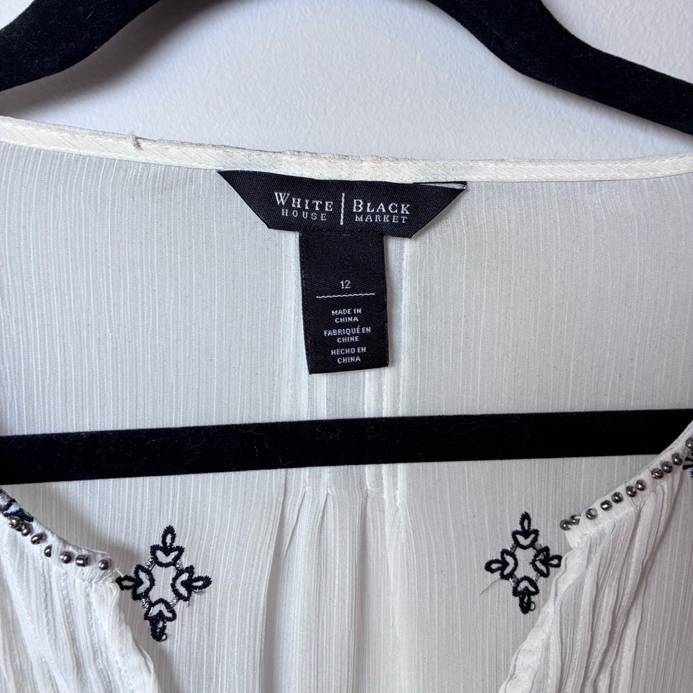 White House Black Market White and Black Women's Top 3/4 sleeve boho - Picture 13 of 14